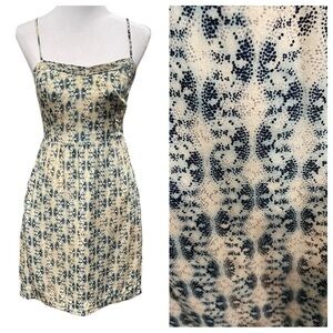 Anthropologie Moulinette Soeurs Sangette Print Silk Dress SZ S Cream Blue